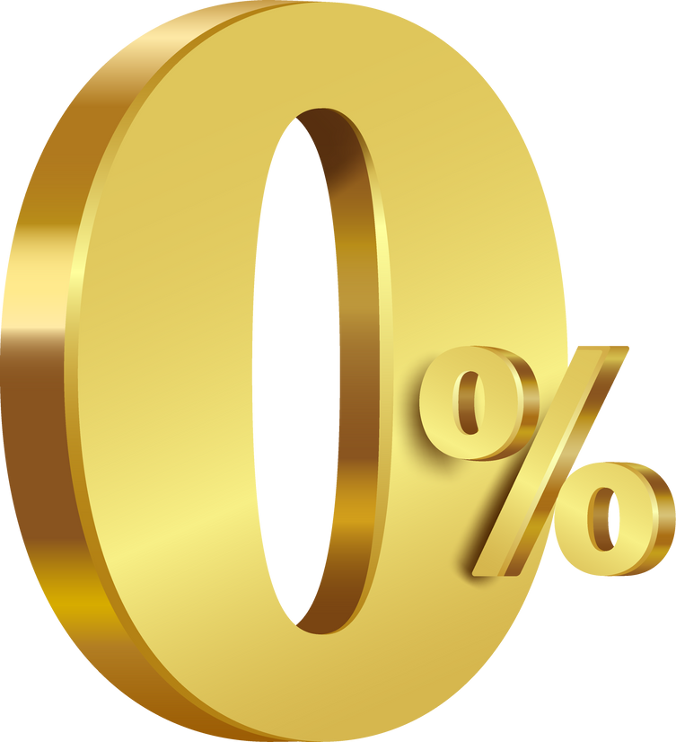 Number 0% gold on transparent background. for promotional design No fees or interest.